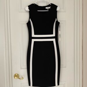 Calvin Klein Scuba Sheath Black/White Sleeveless Dress